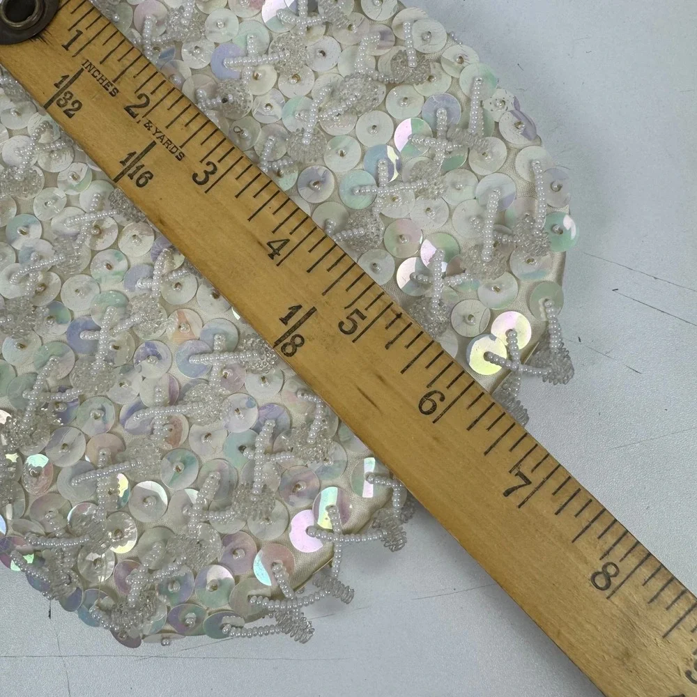Vtg 1960s Hong Kong Beaded Sequin‎ Evening Bag White Iridescent Bridal Purse